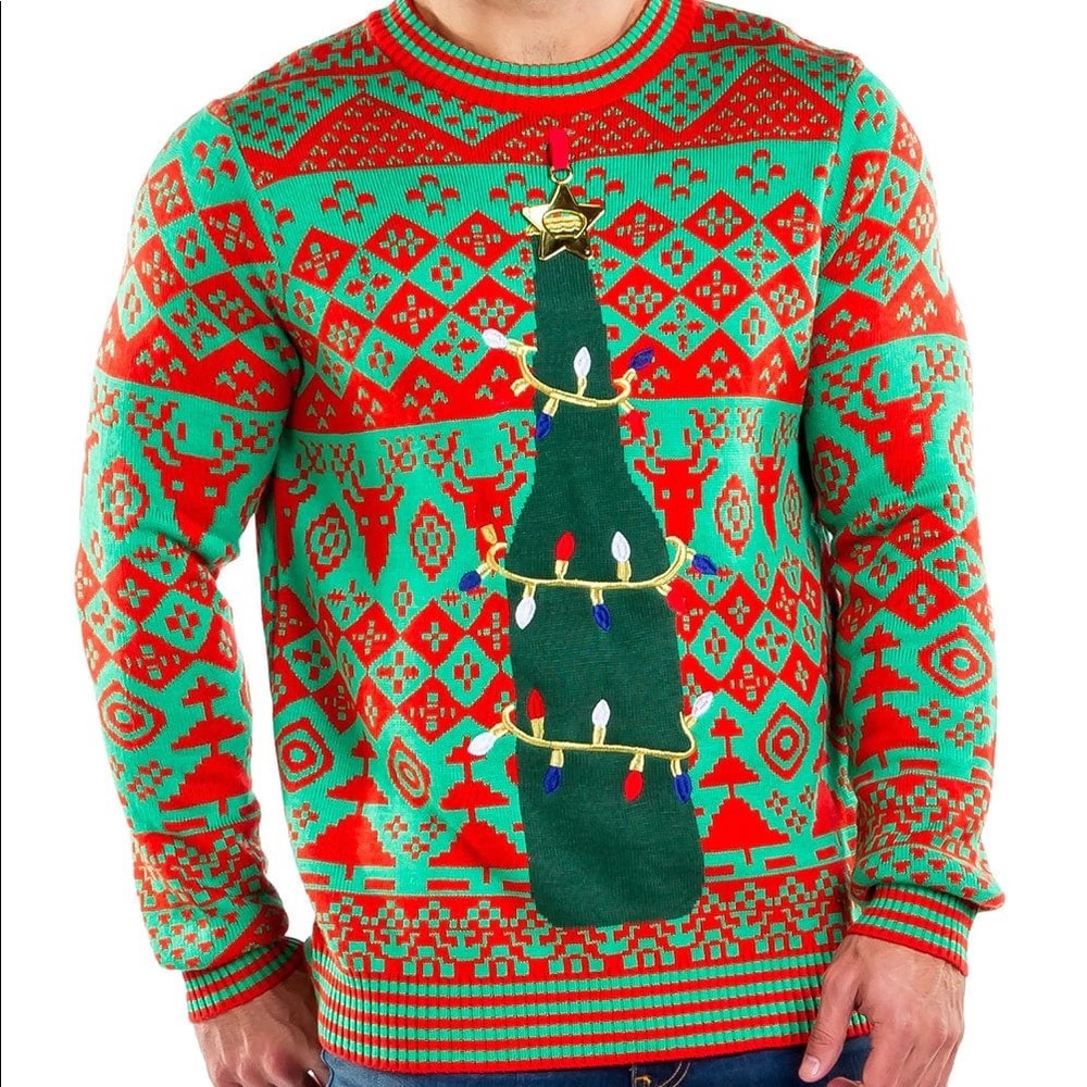 TIPSY ELVES MEN'S BOTTLE OPENER UGLY CHRISTMAS CREWNECK SWEATER
